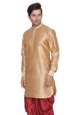 Gold Plain Blended Cotton Men-Kurtas 2