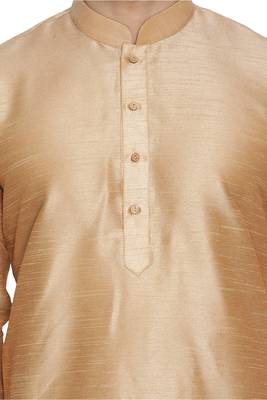 Gold Plain Blended Cotton Men-Kurtas 3