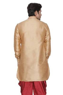 Gold Plain Blended Cotton Men-Kurtas 4