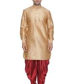 Gold Plain Blended Cotton Dhoti-Kurta