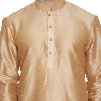 Gold Plain Blended Cotton Dhoti-Kurta 3