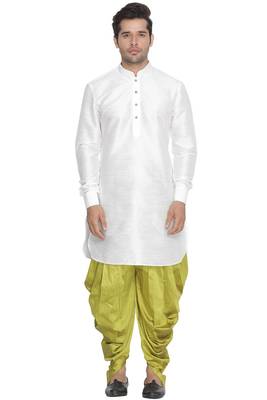 White Plain Blended Cotton Dhoti Kurta 1