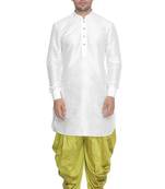 White Plain Blended Cotton Dhoti Kurta