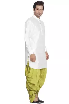 White Plain Blended Cotton Dhoti Kurta