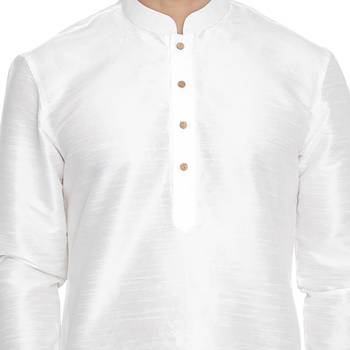 White Plain Blended Cotton Dhoti Kurta 3