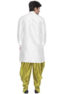 White Plain Blended Cotton Dhoti Kurta 4
