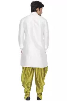 White Plain Blended Cotton Dhoti Kurta