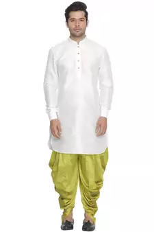 White Plain Blended Cotton Dhoti Kurta