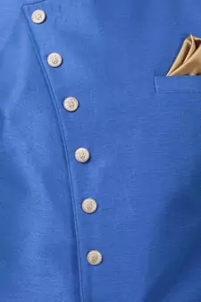 Blue Plain Blended Cotton Sherwani