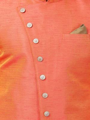 Orange Plain Blended Cotton Sherwani 3