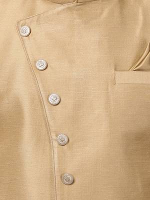 Beige Plain Blended Cotton Sherwani 3