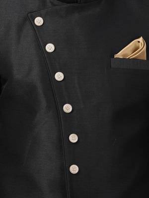 Black Plain Blended Cotton Sherwani 3