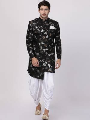 Black Polyester Lurex Blend Sherwani Set 1