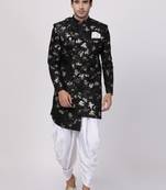 Black Polyester Lurex Blend Sherwani Set