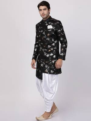 Black Polyester Lurex Blend Sherwani Set 2