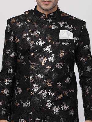 Black Polyester Lurex Blend Sherwani Set 3