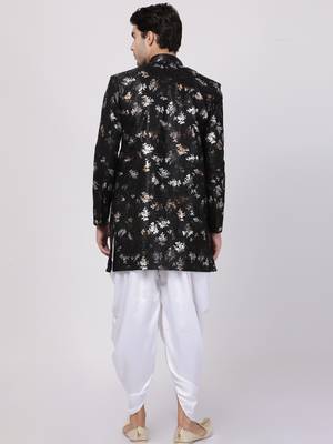 Black Polyester Lurex Blend Sherwani Set 4