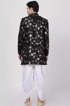 Black Polyester Lurex Blend Sherwani Set