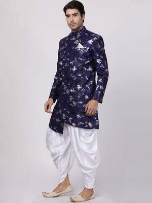 Blue Plain Blended Cotton Sherwani 2