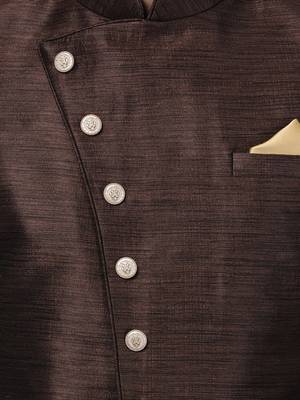 Brown Plain Blended Cotton Sherwani 3