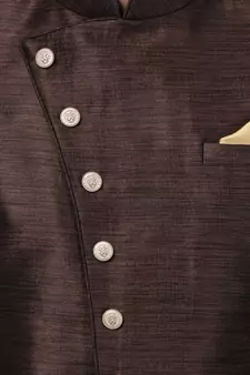 Brown Plain Blended Cotton Sherwani