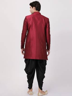 Maroon Plain Blended Cotton Sherwani 4