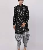 Black Polyester Lurex Blend Sherwani Set