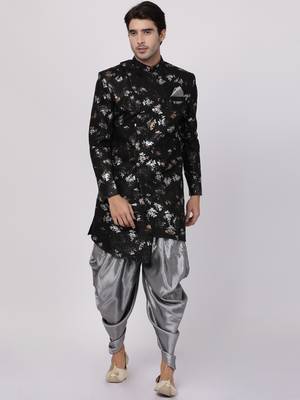 Black Polyester Lurex Blend Sherwani Set 2