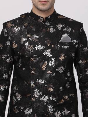 Black Polyester Lurex Blend Sherwani Set 3