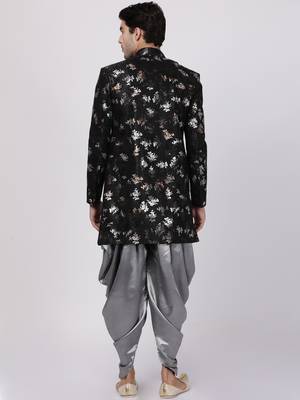 Black Polyester Lurex Blend Sherwani Set 4