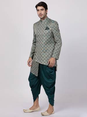 Green Plain Blended Cotton Sherwani 2