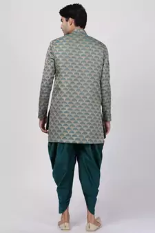 Green Plain Blended Cotton Sherwani