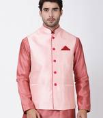 Pink Plain Blended Cotton Nehru Jacket