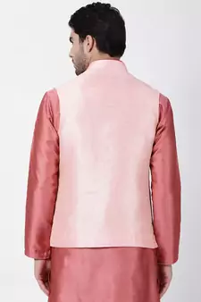 Pink Plain Blended Cotton Nehru Jacket