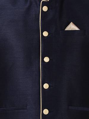 Blue Plain Blended Cotton Nehru Jacket 3