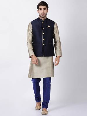 Blue Plain Blended Cotton Nehru Jacket 5