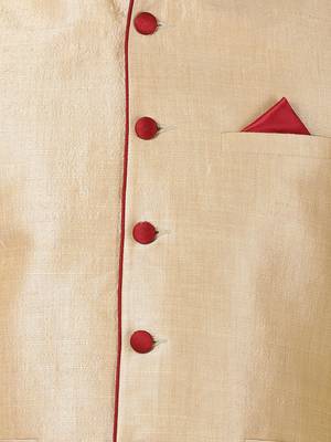 Beige Plain Blended Cotton Nehru Jacket 3