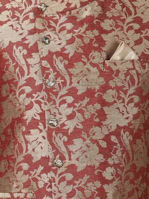Maroon Plain Blended Cotton Nehru Jacket 3