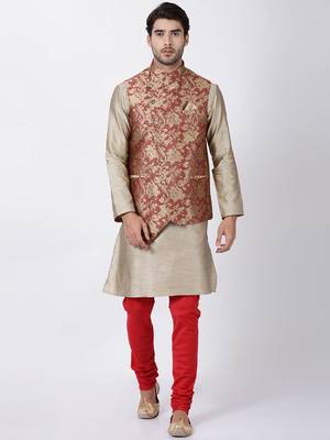 Maroon Plain Blended Cotton Nehru Jacket 5