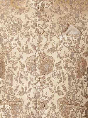 Beige Plain Blended Cotton Nehru Jacket 3