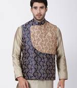 Blue Plain Blended Cotton Nehru Jacket