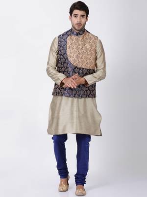 Blue Plain Blended Cotton Nehru Jacket 5