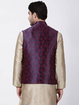 Blue Plain Blended Cotton Nehru Jacket 4