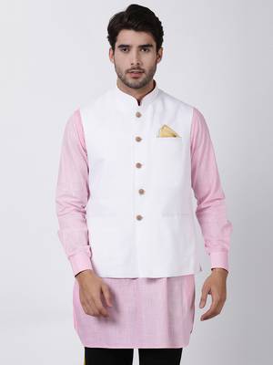 White Plain Cotton Nehru-Jacket 1