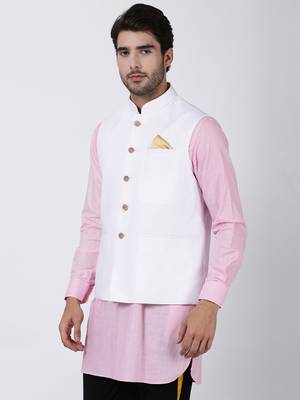 White Plain Cotton Nehru-Jacket 2