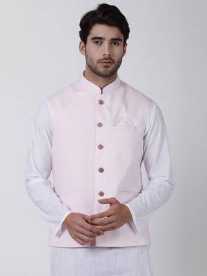 Pink Plain Cotton Nehru-Jacket 1