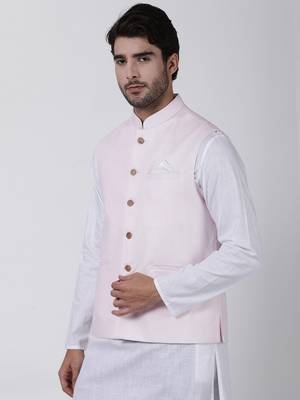 Pink Plain Cotton Nehru-Jacket 2