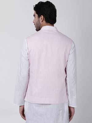 Pink Plain Cotton Nehru-Jacket 4