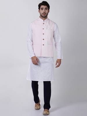 Pink Plain Cotton Nehru-Jacket 5
