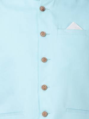Blue Plain Cotton Nehru Jacket 3